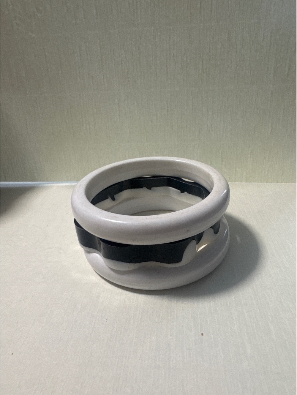 Vintage 1980s Black and White Resin Stacking Bangles Set of 3 - Retro 80s Style